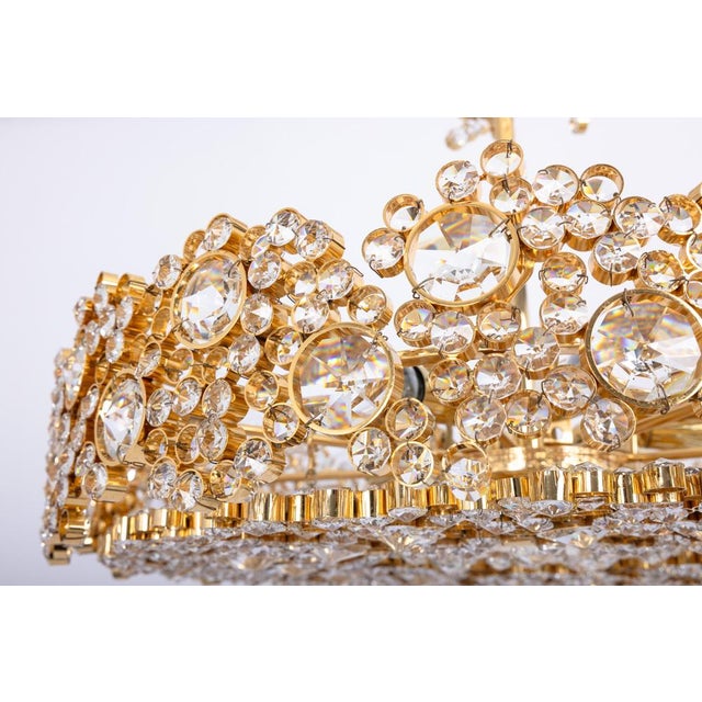 Gilt Brass and Crystal Glass Encrusted Chandeliers from Palwa, Germany, 1970s For Sale - Image 6 of 17