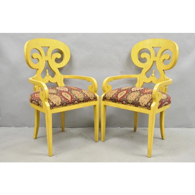 Contemporary Regency Style Red Green Yellow Scroll Back Dining Chairs - Set of 8 For Sale - Image 11 of 18