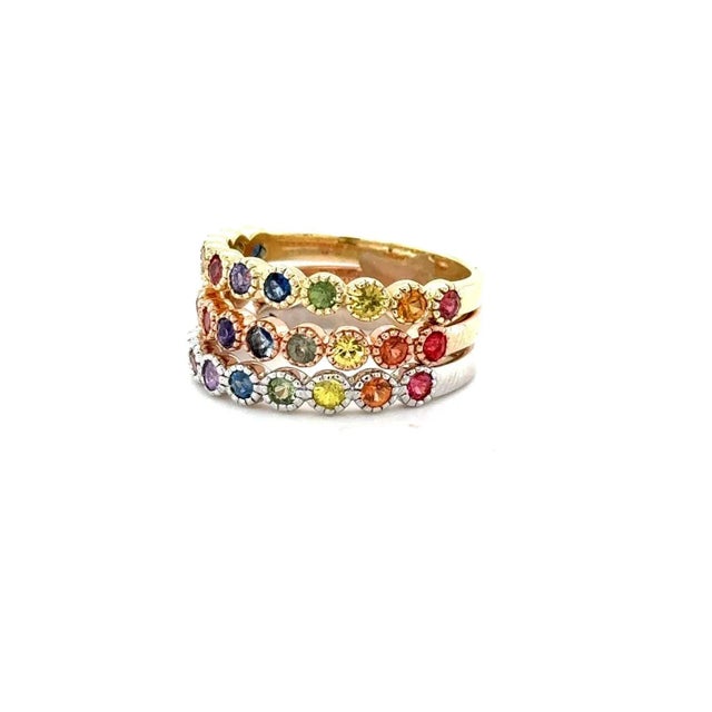 1.82 Carat Multi-Color Sapphire Stackable Gold Band Set Size 6.5 - Set of 3 For Sale - Image 4 of 10