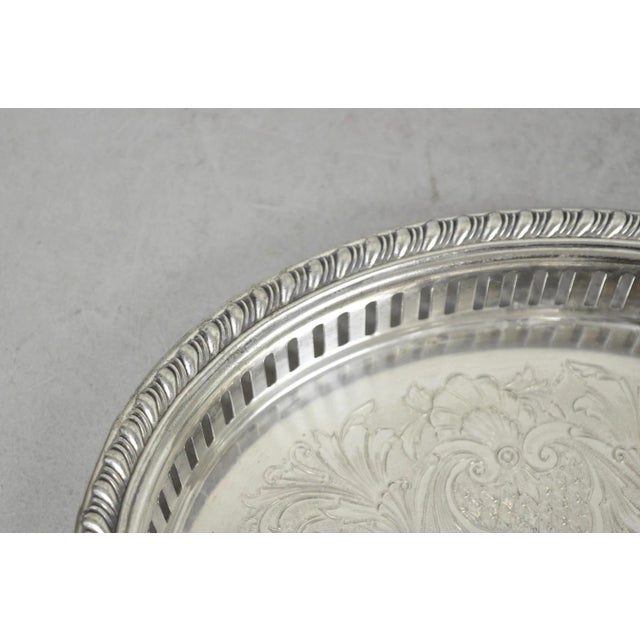 Metal Vintage Eales Silver Plated Small Raised Gallery Oval Trinket Dish Bar Tray For Sale - Image 7 of 14