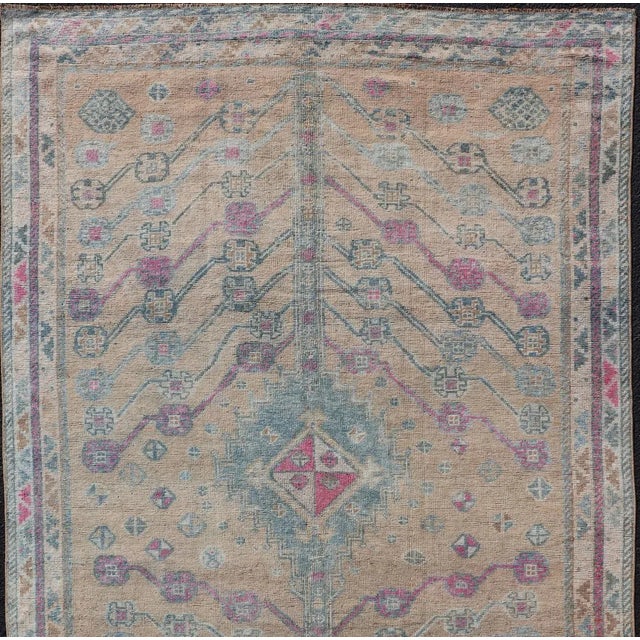 Vintage Persian Shiraz With Tribal Design in Soft Yellow, Pink, and Blue Gray 4'10 X 7'4 For Sale In Atlanta - Image 6 of 11