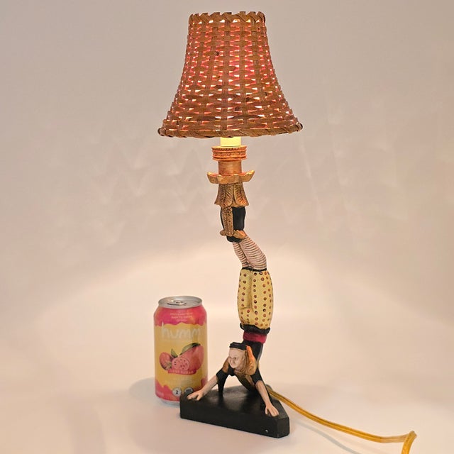 Wood Vintage Asian Acrobat Candlestick Lamp For Sale - Image 7 of 7