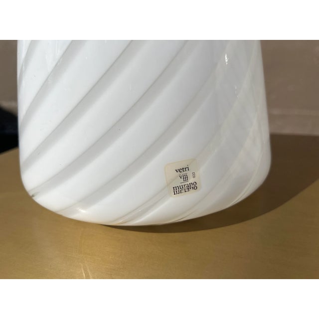 White Mid-Century Murano Glass Table Lamps - Hand Blown - Vetri Murano - a Pair For Sale - Image 8 of 9