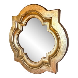 1980s Gold Painted Quadrifoil Shape Wall Mirror - Wood Frame and Bevelled Mirror Glass For Sale