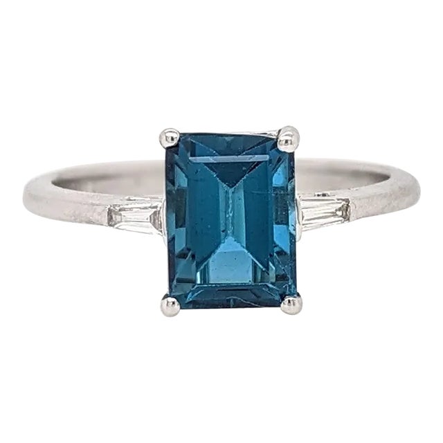 2.3ct London Blue Topaz Ring with Earth Mined Diamonds in Solid 14K Gold EM 8x6mm For Sale