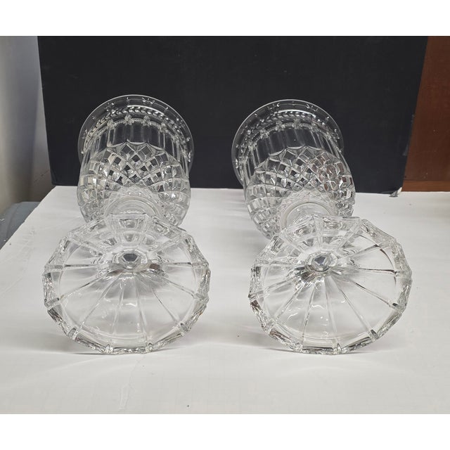 A pair of beautiful Shannon lead crystal vases. Tall with stemmed base. Lovely lines and design all around entire...