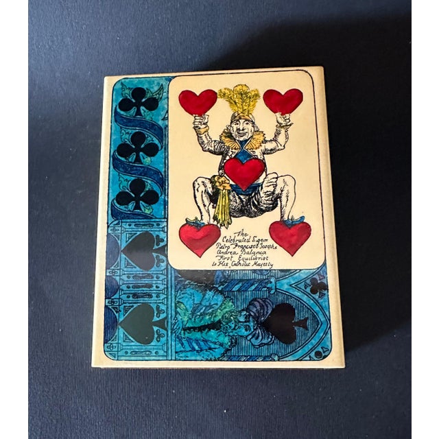 Vintage poker playing cards box in walnut wood and metal case, it holds two packs of cards / designed by Piero Fornasetti,...