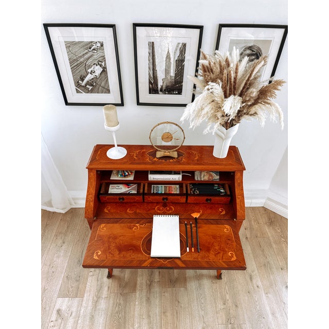 Louis XV Italian Bombé Marquetry Secretary Desk, 1960s For Sale - Image 12 of 18