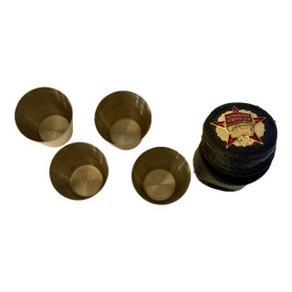 Vintage 4-Pc Nesting Vodka Shot Set With October Revolution Case For Sale