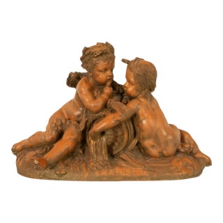 Antique 19thC French Naturalism Terracotta Sculpture "La Source" Putti Sculpture by Albert-Ernest Carrier-Belleuse, For Sale