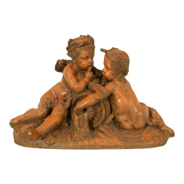 Antique 19thC French Naturalism Terracotta Sculpture "La Source" Putti Sculpture by Albert-Ernest Carrier-Belleuse, For Sale