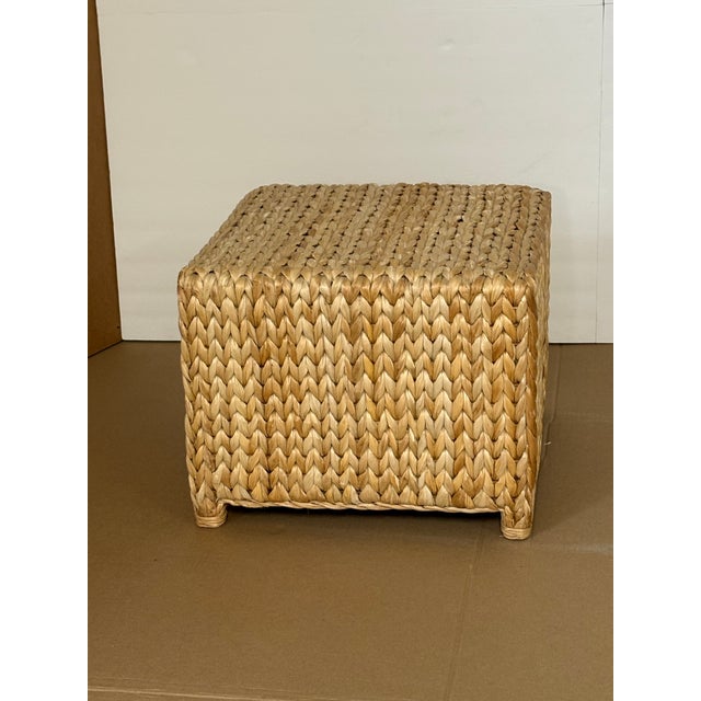 Up for sale is a beautiful pair of contemporary cube poufs featuring a richly textured, chunky handwoven chevron pattern....