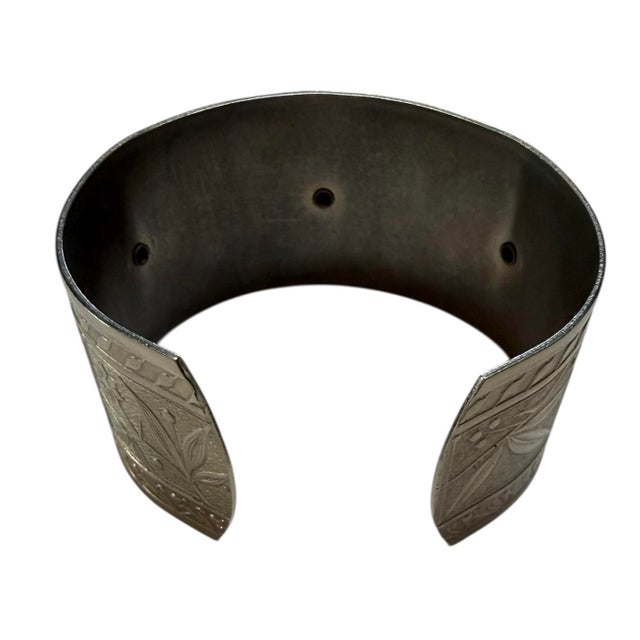Vintage Silver Plated Cuff With Turquoise Beads and Scrollwork For Sale - Image 4 of 7