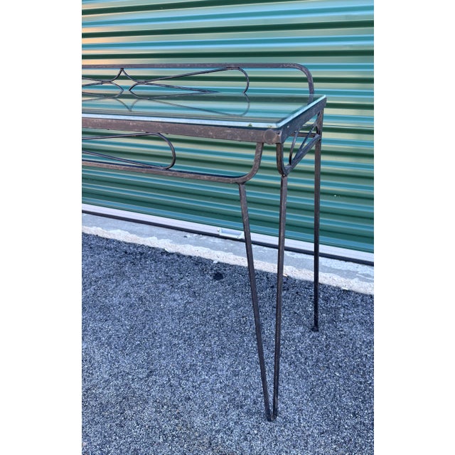 Vintage 1950s Wrought Iron & Glass Top Console Table For Sale - Image 10 of 11
