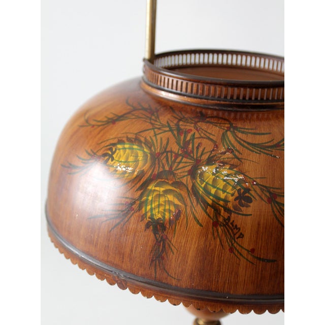 Wood Vintage Faux Bois Floor Lamp With Hand Painted Pinecone Shade For Sale - Image 7 of 18