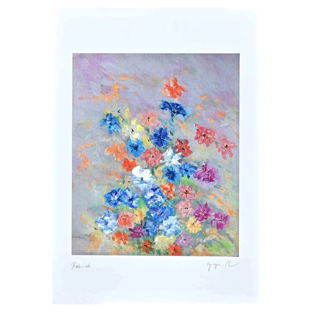 Martine Goeyens, Flowers, Digigraph Print, Late 20th Century For Sale