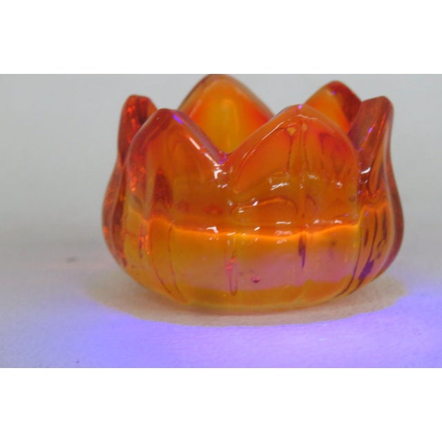 Flower Shaped Glowing Orange Glass Tealight Holder Small Petal Ring Dish 4946b For Sale In Miami - Image 6 of 13