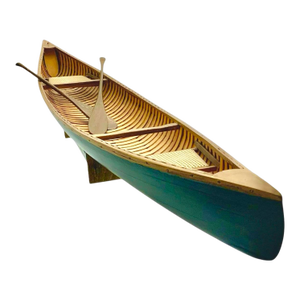 Canoe Model With Paddle and Base Large Wood Rowboat Vintage Cabin Nautical Decor