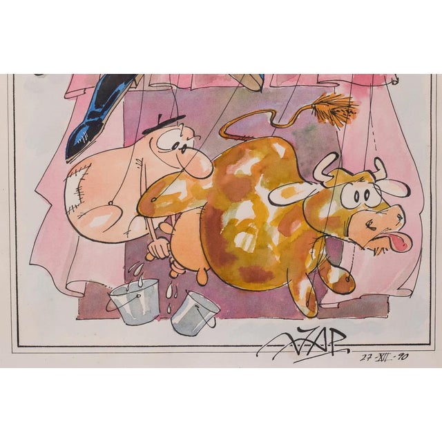 1990s Jaume Paltre, Caricature of a Puppet Master, 1990s, Ink and Pencil For Sale - Image 5 of 9