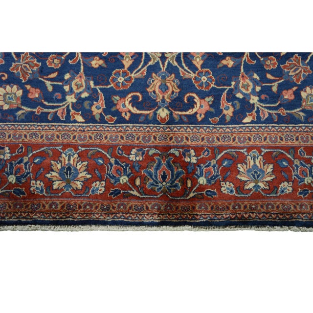 Blue Hand-Knotted Sarogh Rug in Floral Pattern on Deep Blue Background For Sale - Image 8 of 12