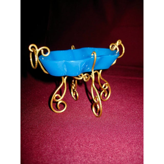 Metal Mid 19th Century Napoleon III French Bleu Opaline Ring Holder For Sale - Image 7 of 8