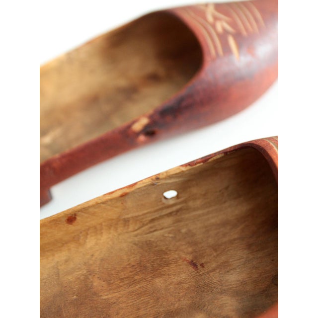 Vintage Folk Art Carved Wood Clogs For Sale - Image 12 of 12