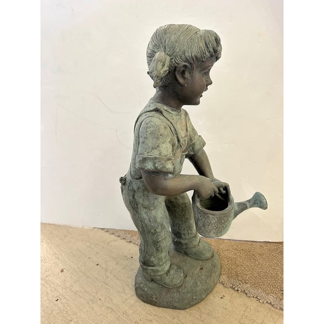 Vintage Bronze Garden Statue Fountain of Young Girl With Watering Can For Sale - Image 9 of 11