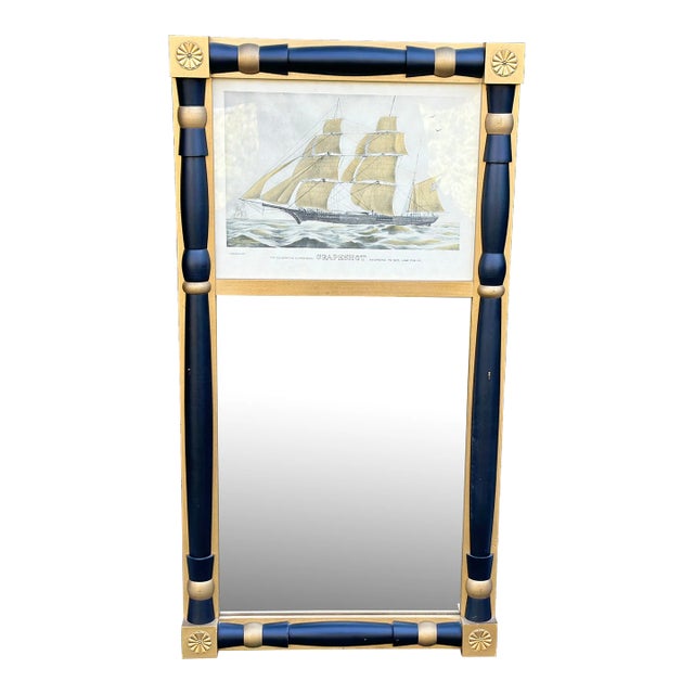 Federal Style Mirror With Currier & Ives Grapeshot Clipper Ship Print by Adams' Cabinet Shop of Marblehead, Massachusetts For Sale