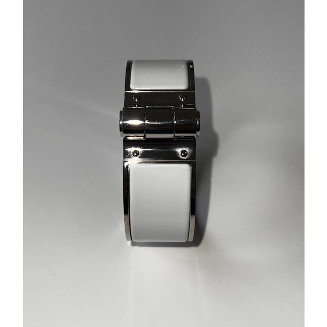 2010s White Enamel Charniere Uni Wide Hinged Bracelet For Sale - Image 5 of 6
