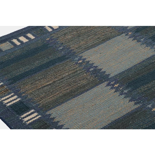Rug & Kilim’s Scandinavian Rug in Blue and Brown Geometric Patterns For Sale In New York - Image 6 of 7