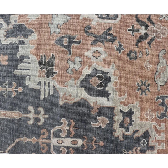 Charcoal Modern Oushak With Botanical Design in by Keivan Woven Arts For Sale - Image 8 of 13