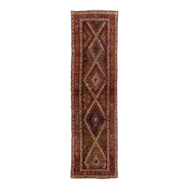 Antique Persian Kurd Handmade Allover Multicolor Wool Runner For Sale