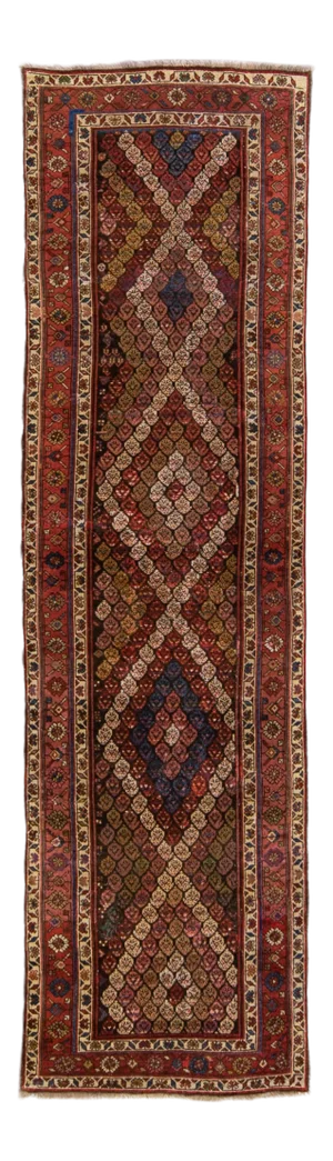 Antique Persian Kurd Handmade Allover Multicolor Wool Runner