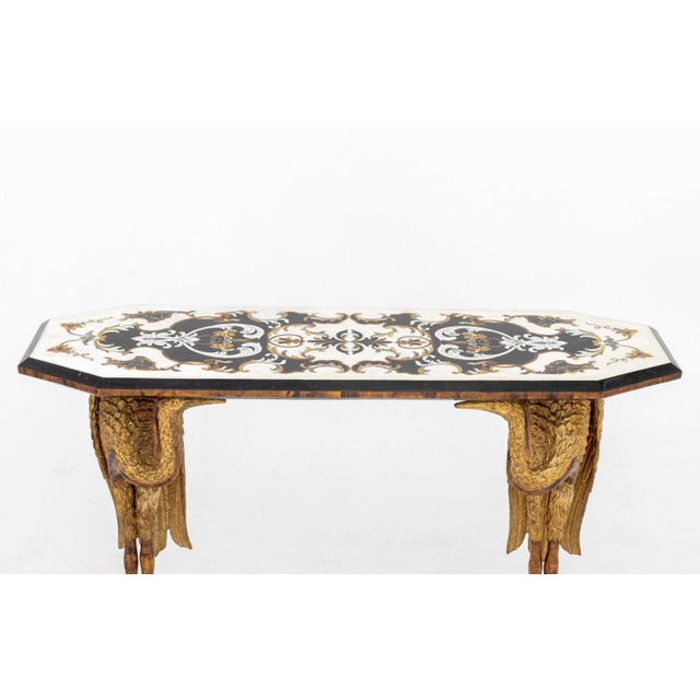 Grand Tour Empire Revival Pietra Dura Top Crane Motif Console Table For Sale - Image 3 of 11