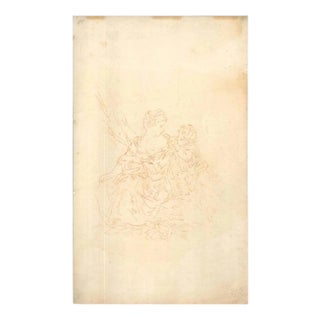 Female figure with Child and Dog - Original Charcoal Drawing For Sale