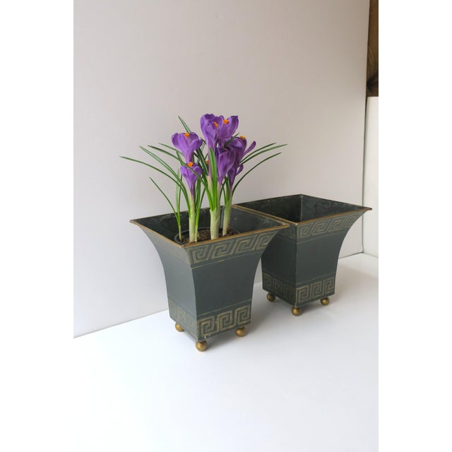 Italian Greek-Key Planters Potholders Cachepots Jardinières, Pair For Sale In New York - Image 6 of 15