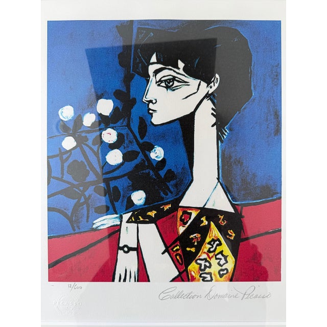 #12/500 Estate Signed Giclée Print, Portrait of Jacqueline Roque With Flowers. Pablo Picasso estate-signed giclée prints...