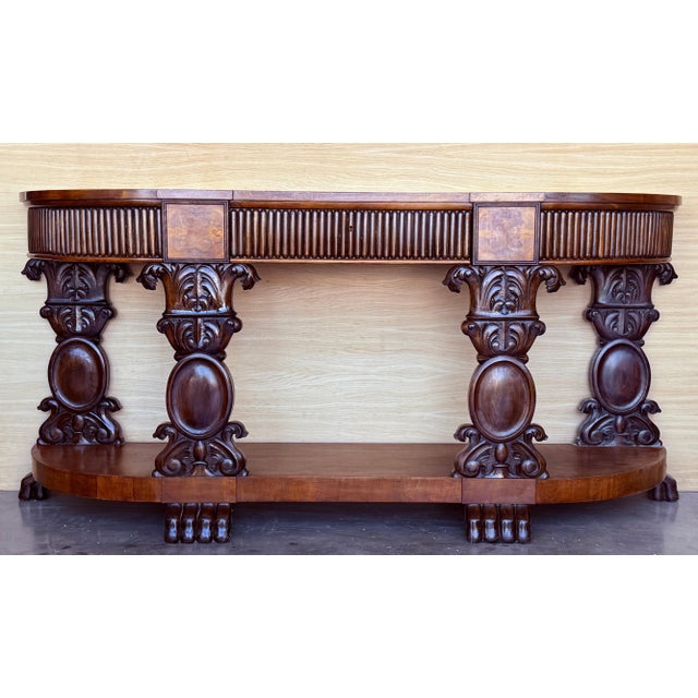 Late 19th Century English Carved Console with Book-matched Veneer and Three Drawers For Sale - Image 16 of 18