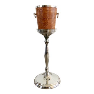Vintage Leather Croc Skin Ice Bucket on Stand For Sale