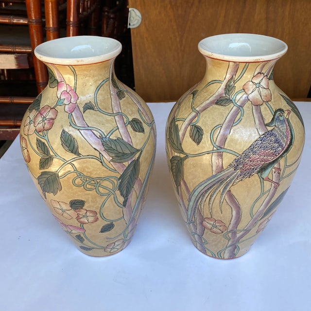Vintage Matching Floral Bird Vases- a Pair For Sale - Image 12 of 12