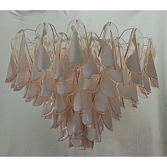 2000 - 2009 Round Light Pink and White Murano Art Glass Chandelier, 2000 For Sale - Image 5 of 10