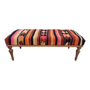 Bohemian Kilim Upholstered Ottoman Bench