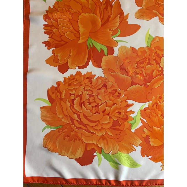 HERMES Les PIVOINES orange scarf, first published in 1970 and reissued in 1990 France For Sale In New York - Image 6 of 10