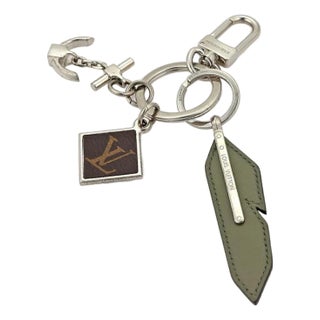 Mid 20th Century Louis Vuitton Silver Tone Leather Monogram Bag Charms Key Holder For Sale