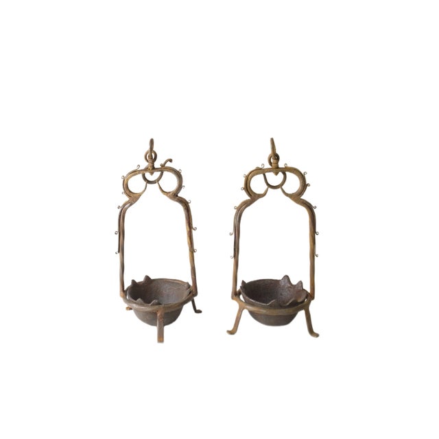 Metal Pair of Vintage Oil Burner or Candle Holder For Sale - Image 7 of 7