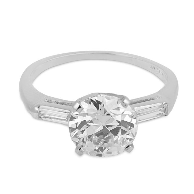Contemporary 1960s Mid Century Gia 2.21 Carat Old European Cut Diamond Platinum Engagement Ring, Size 7.5 For Sale - Image 3 of 7