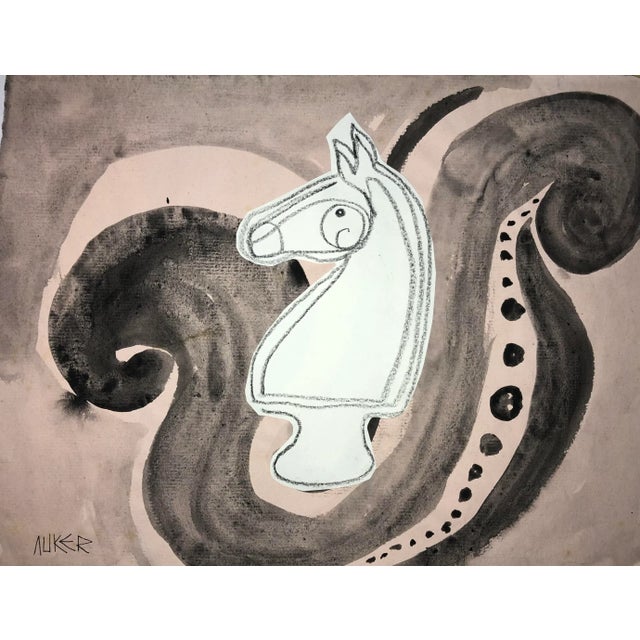Paper Contemporary Artwork “White Knight on Pink Field” Collage and Ink on Paper For Sale - Image 7 of 9
