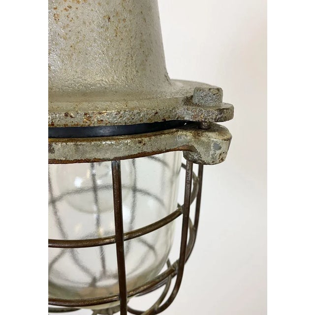 Glass Vintage Industrial Cast Iron Pendant Light, 1960s For Sale - Image 7 of 13