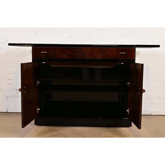 1980s 1980s Milo Baughman Style Modern Art Deco Burl Wood Bar Cabinet by Henredon For Sale - Image 5 of 16