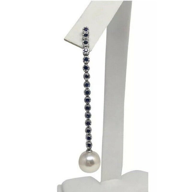 2010s Large Akoya Pearl Sapphire Earrings 14 Karat Gold 8.7 mm Certified For Sale - Image 5 of 7